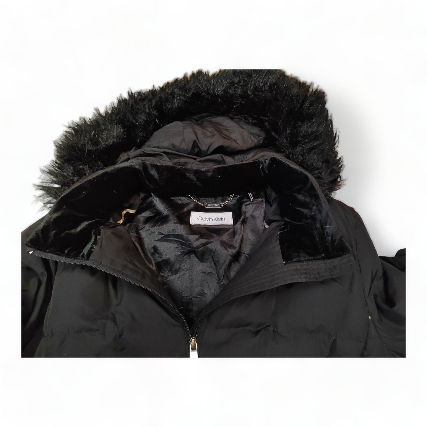 Calvin Klein Puffer Jacket Men’s Large Black Faux Fur