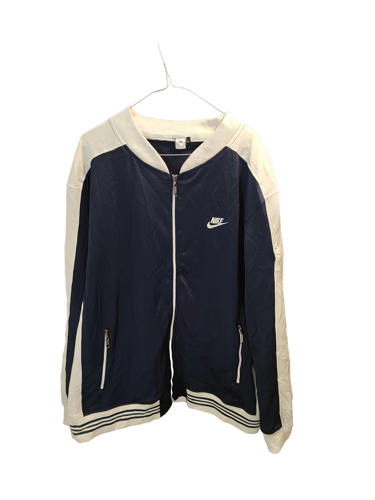 NIKE ZIP-UP JACKET XL DARK BLUE WHITE STRIPE RETRO OLD SCHOOL