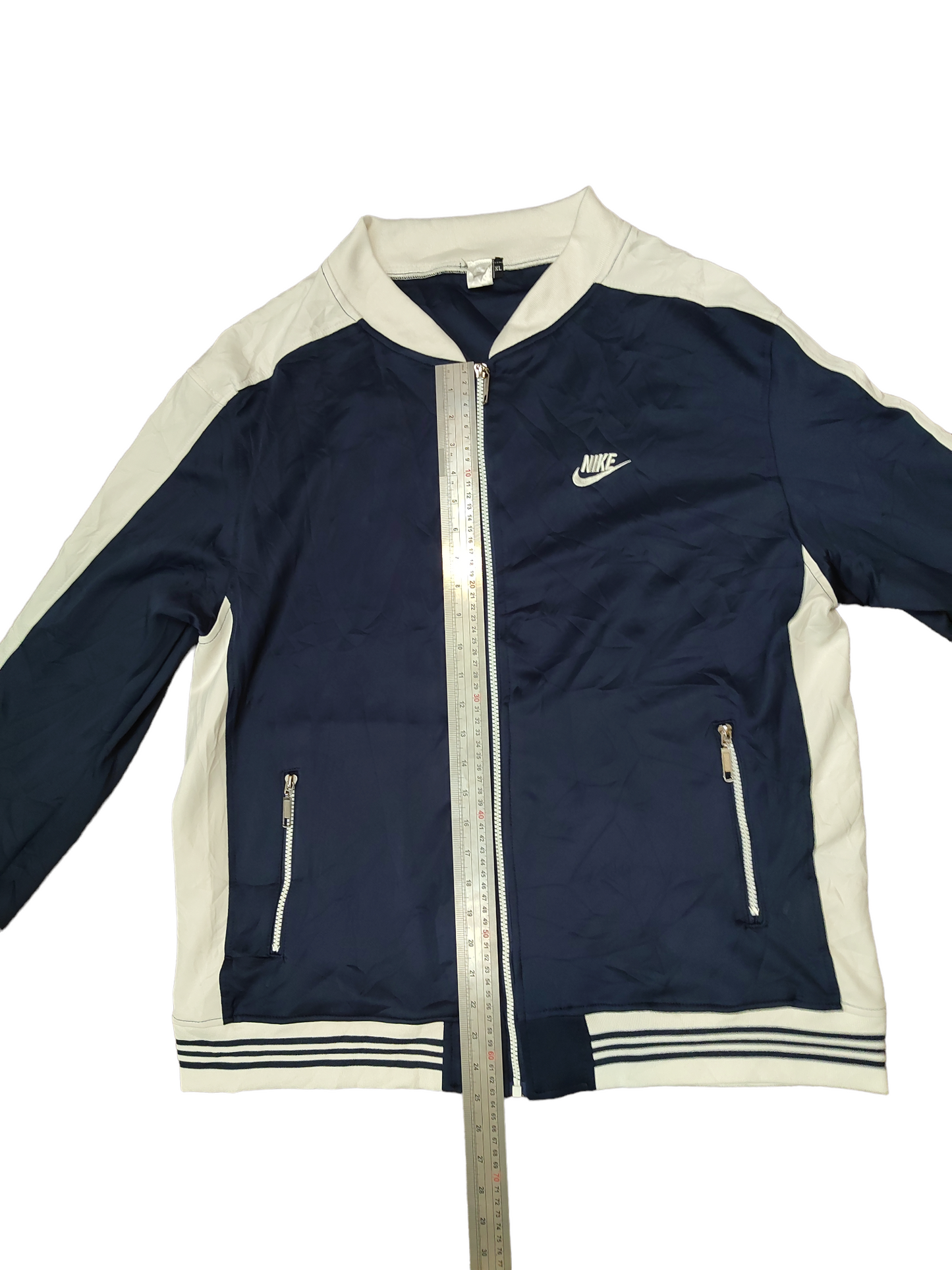 NIKE ZIP-UP JACKET XL DARK BLUE WHITE STRIPE RETRO OLD SCHOOL