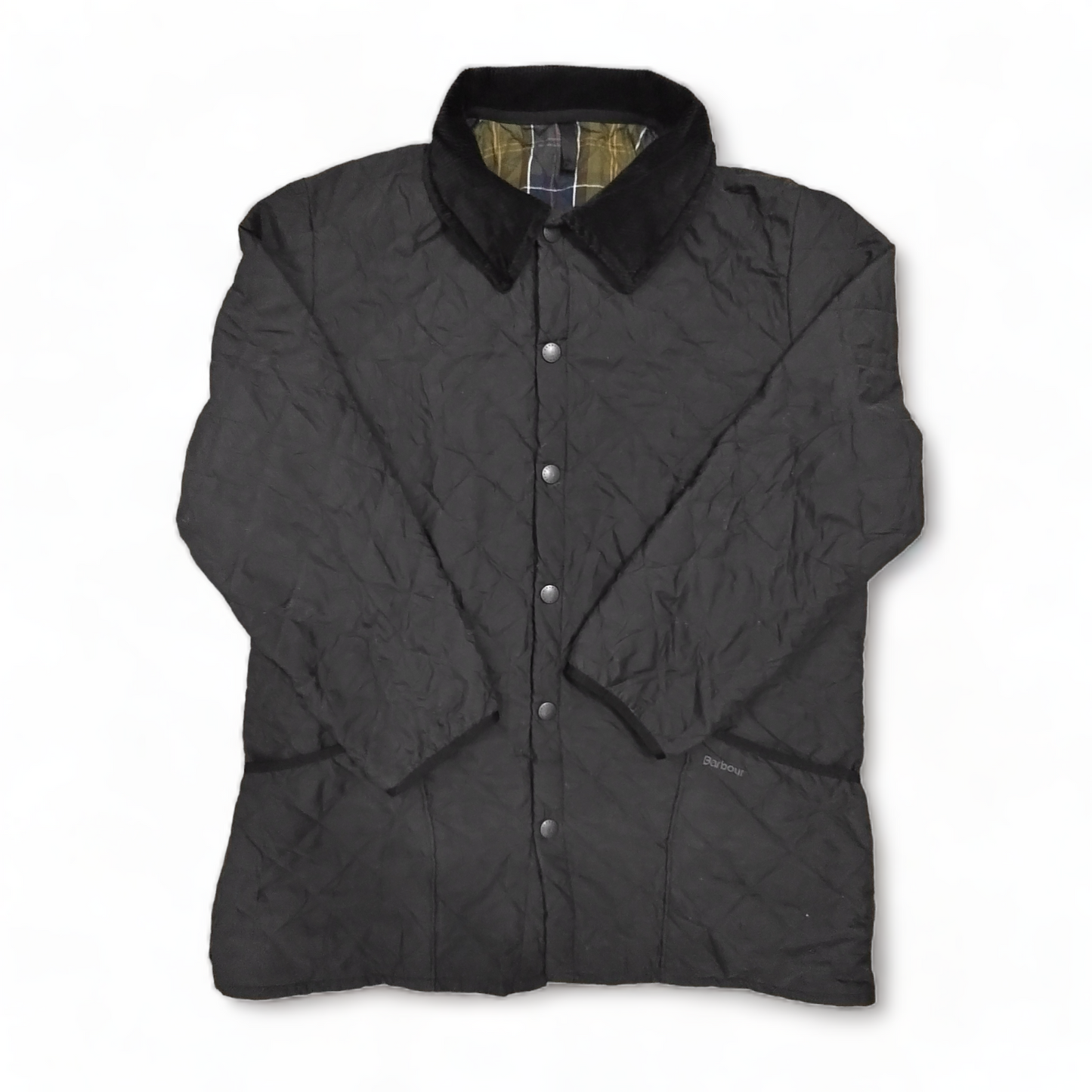 Barbour Mens Jacket Large Black Quilt Coat Button Up