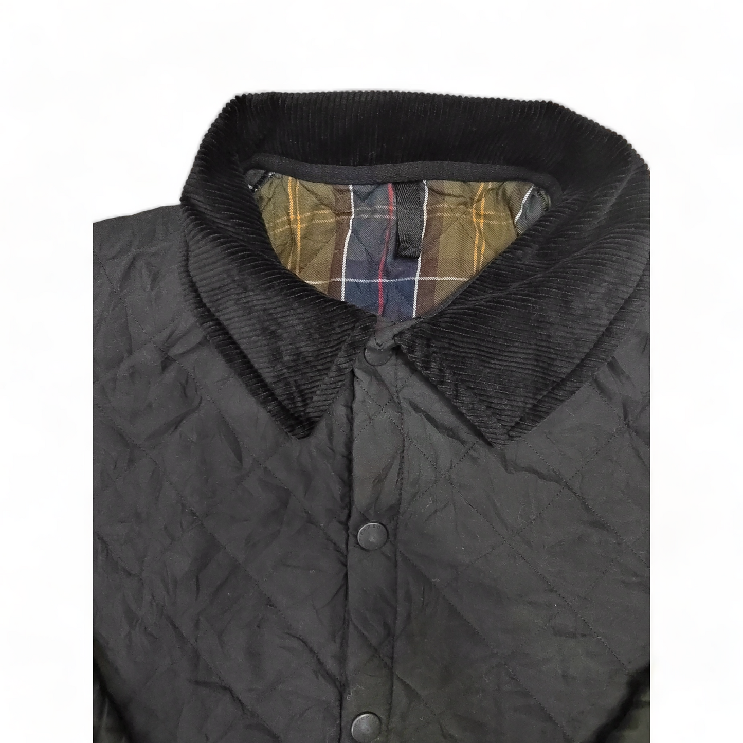 Barbour Mens Jacket Large Black Quilt Coat Button Up