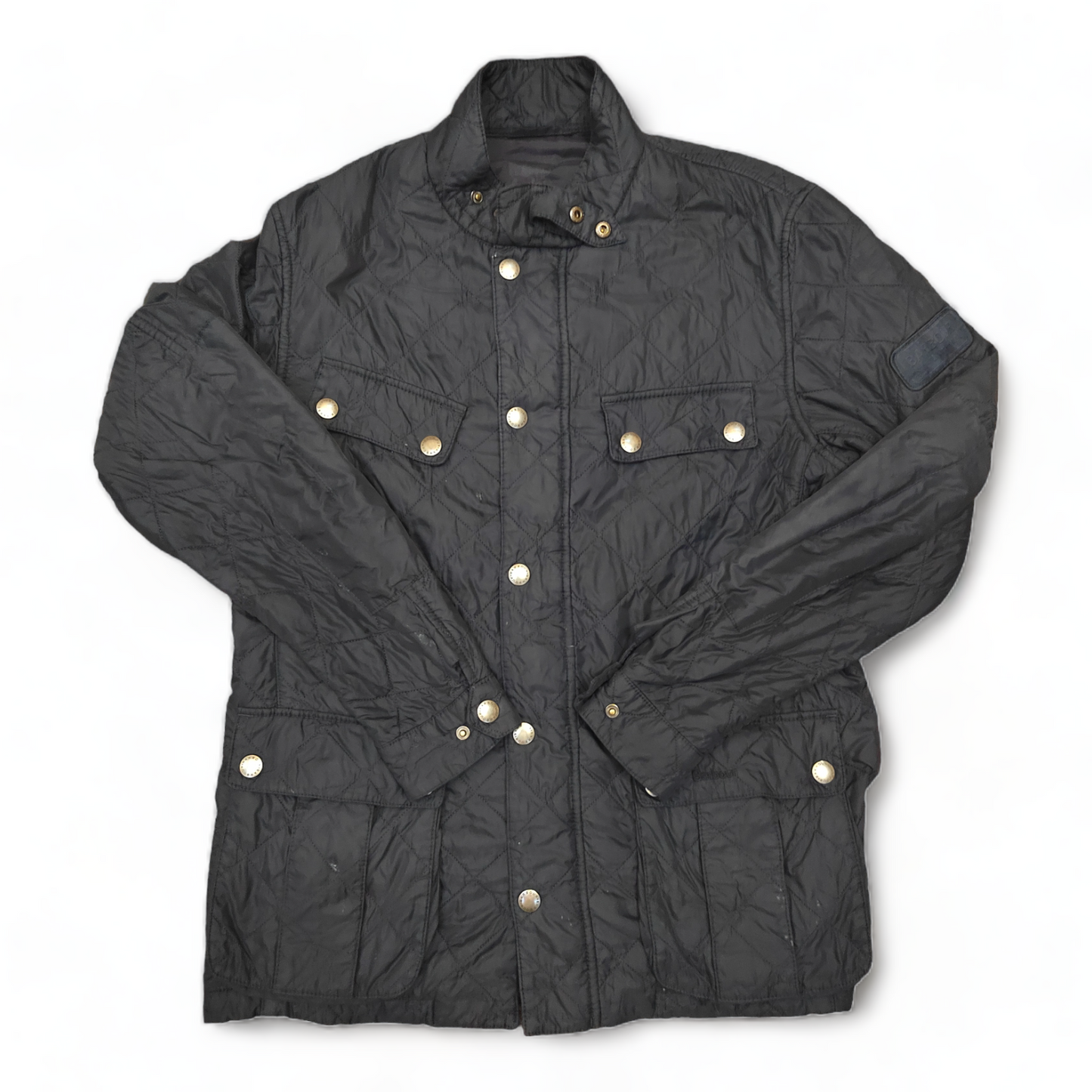 Barbour International Mens Medium Jacket Black Quilt Coat Zip Up M