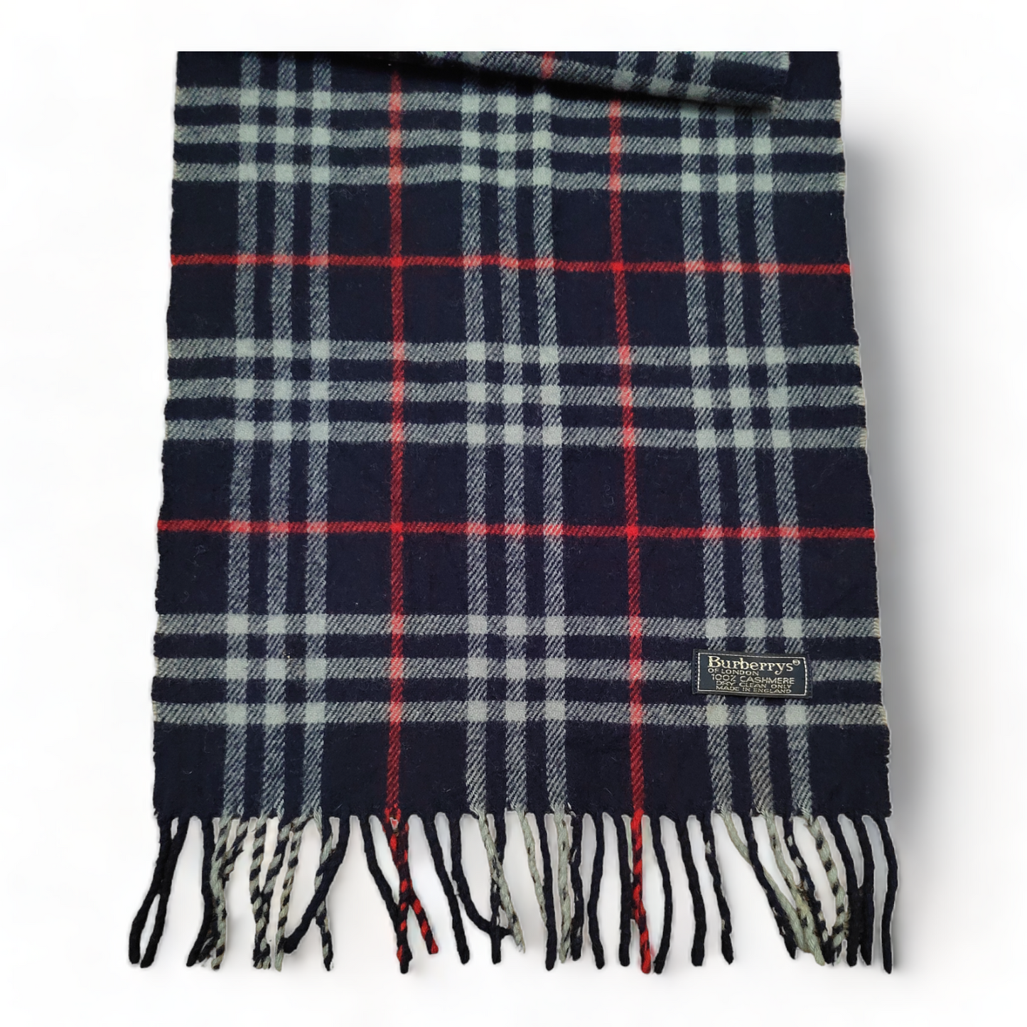 Burberry Scarf 100% Cashmere Blue & Red Nova Check Scarf Made in England