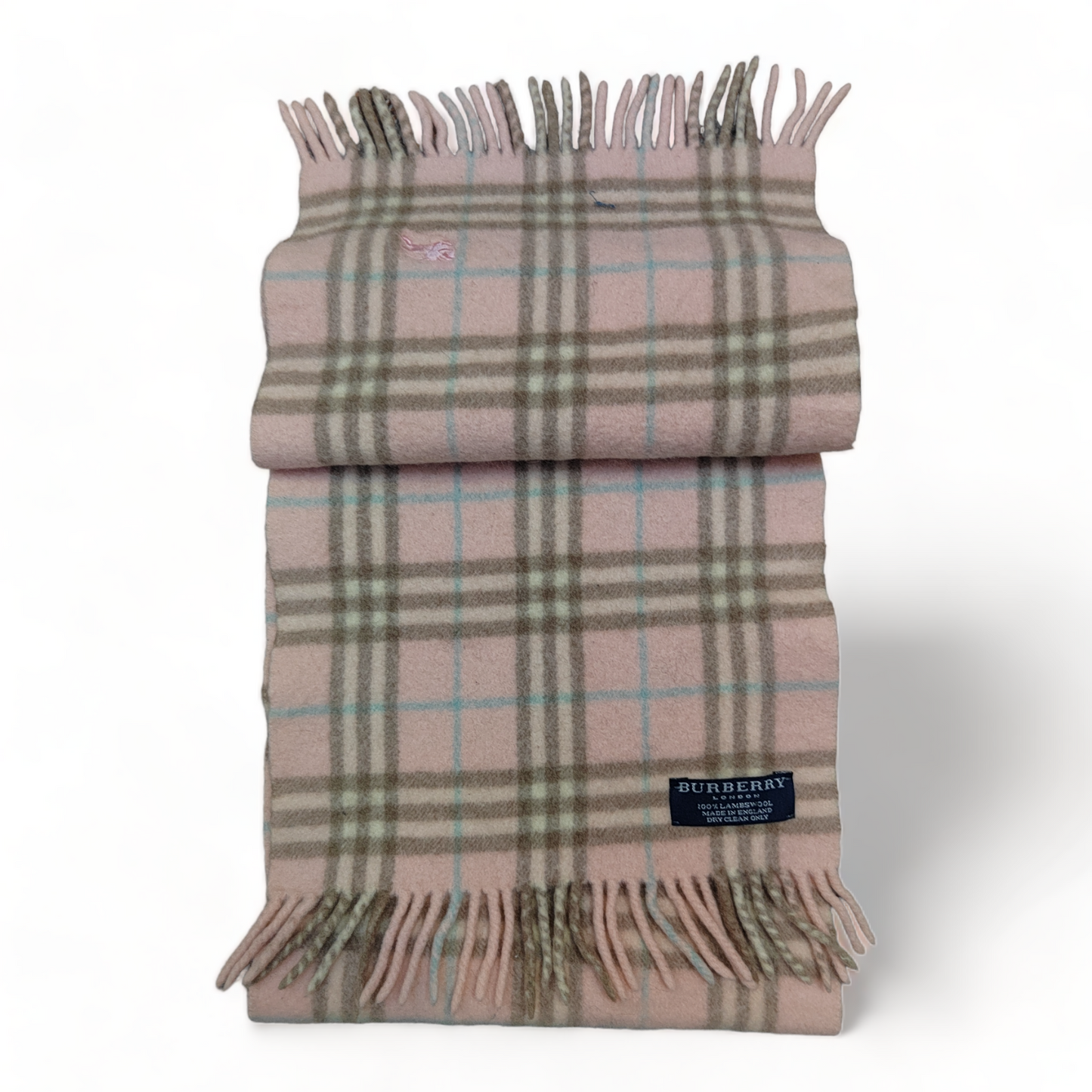 Burberry Women's Scarf Pink Striped 100% Lambs Wool Rectangle Scarf Made In England