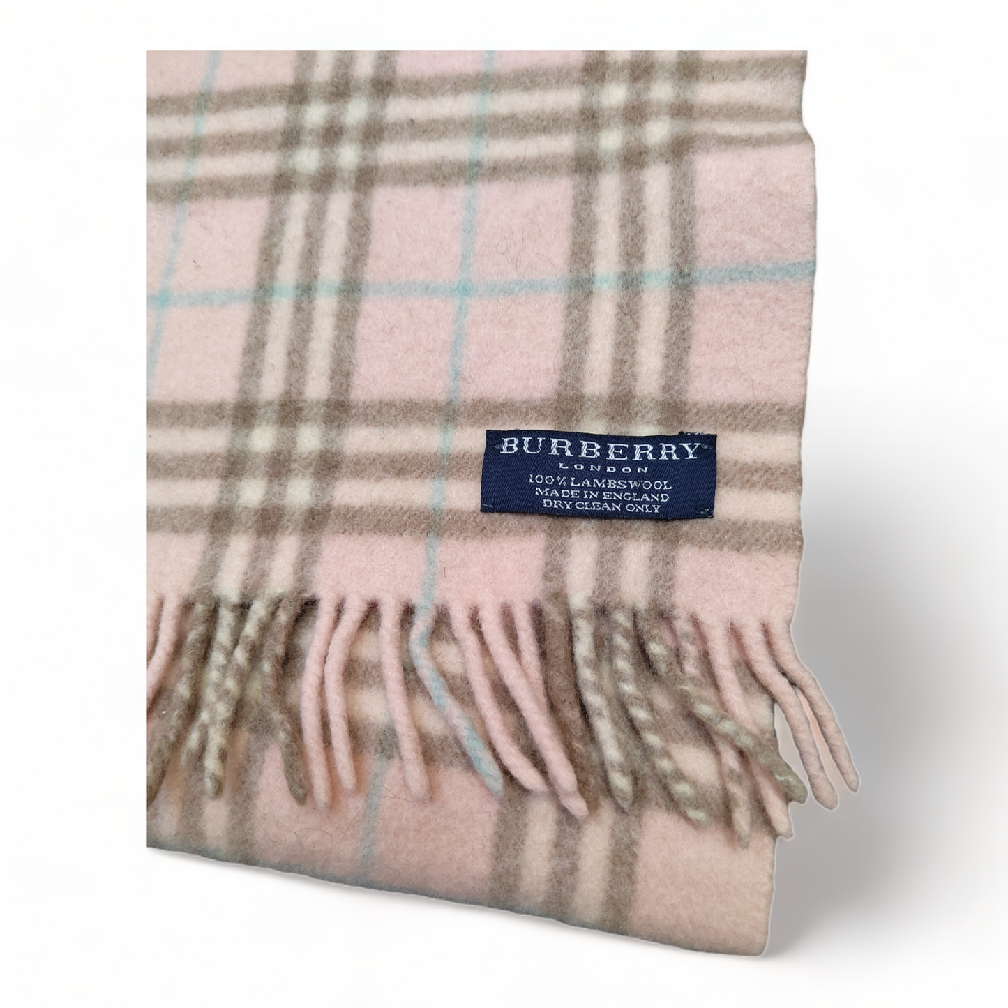 Burberry Women's Scarf Pink Striped 100% Lambs Wool Rectangle Scarf Made In England