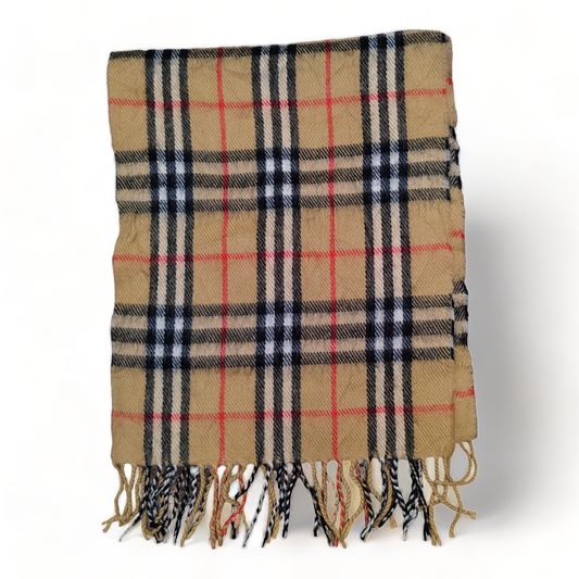 Burberry Scarf 100% Lambs Wool Nova Check Beige Made In England