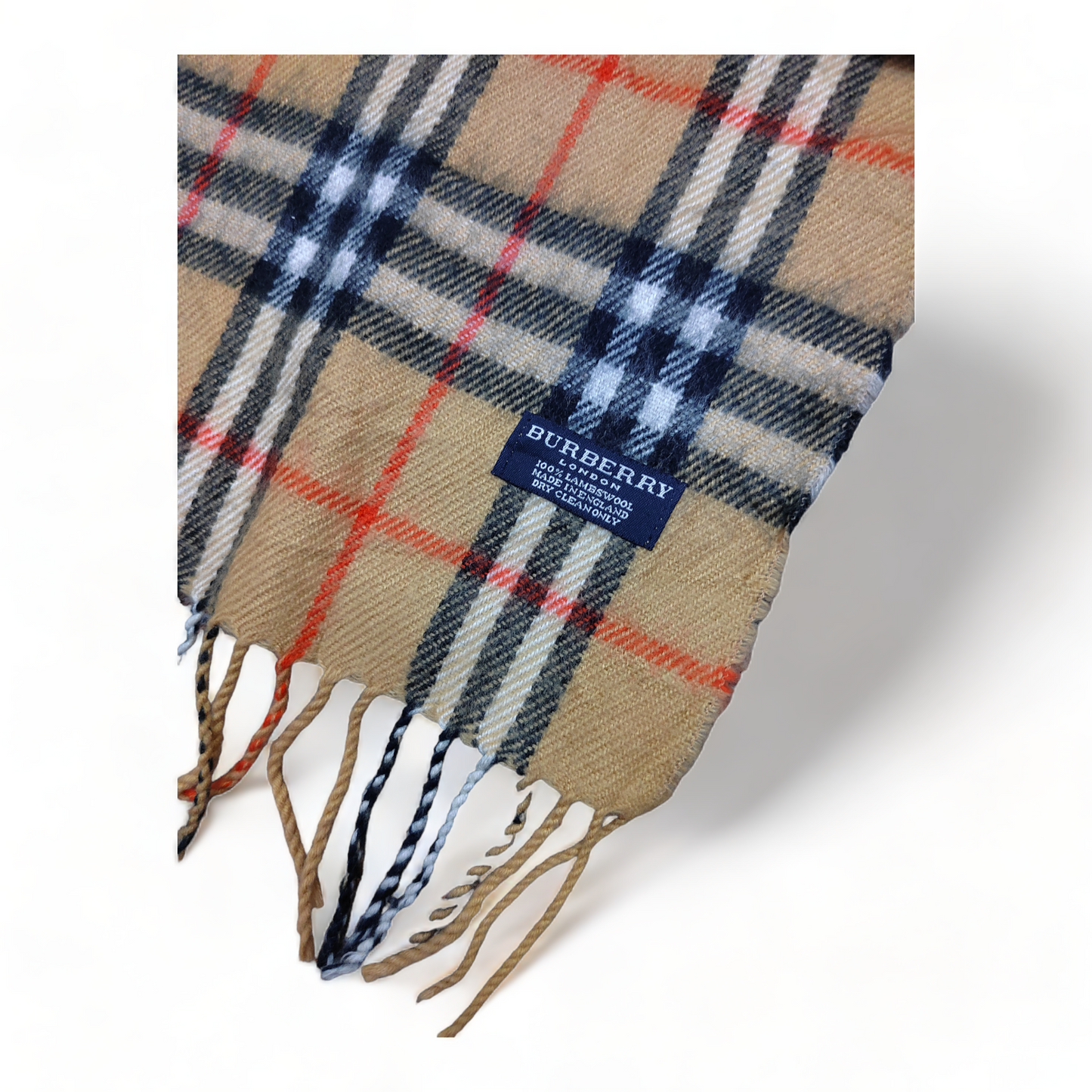 Burberry Scarf 100% Lambs Wool Nova Check Beige Made In England