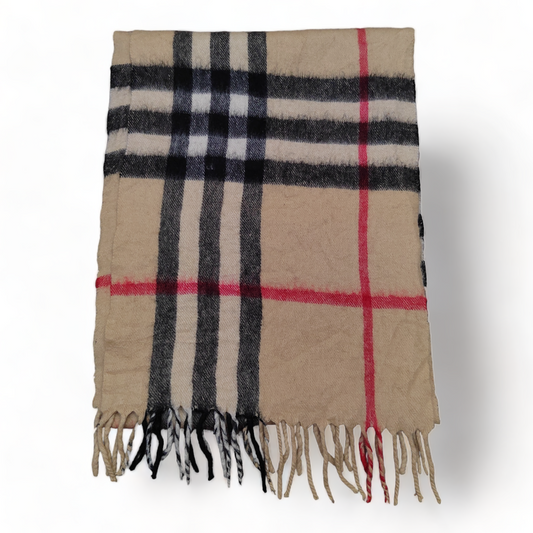 Burberry Scarf 100% Cashmere Nova Check Beige Made In Scotland