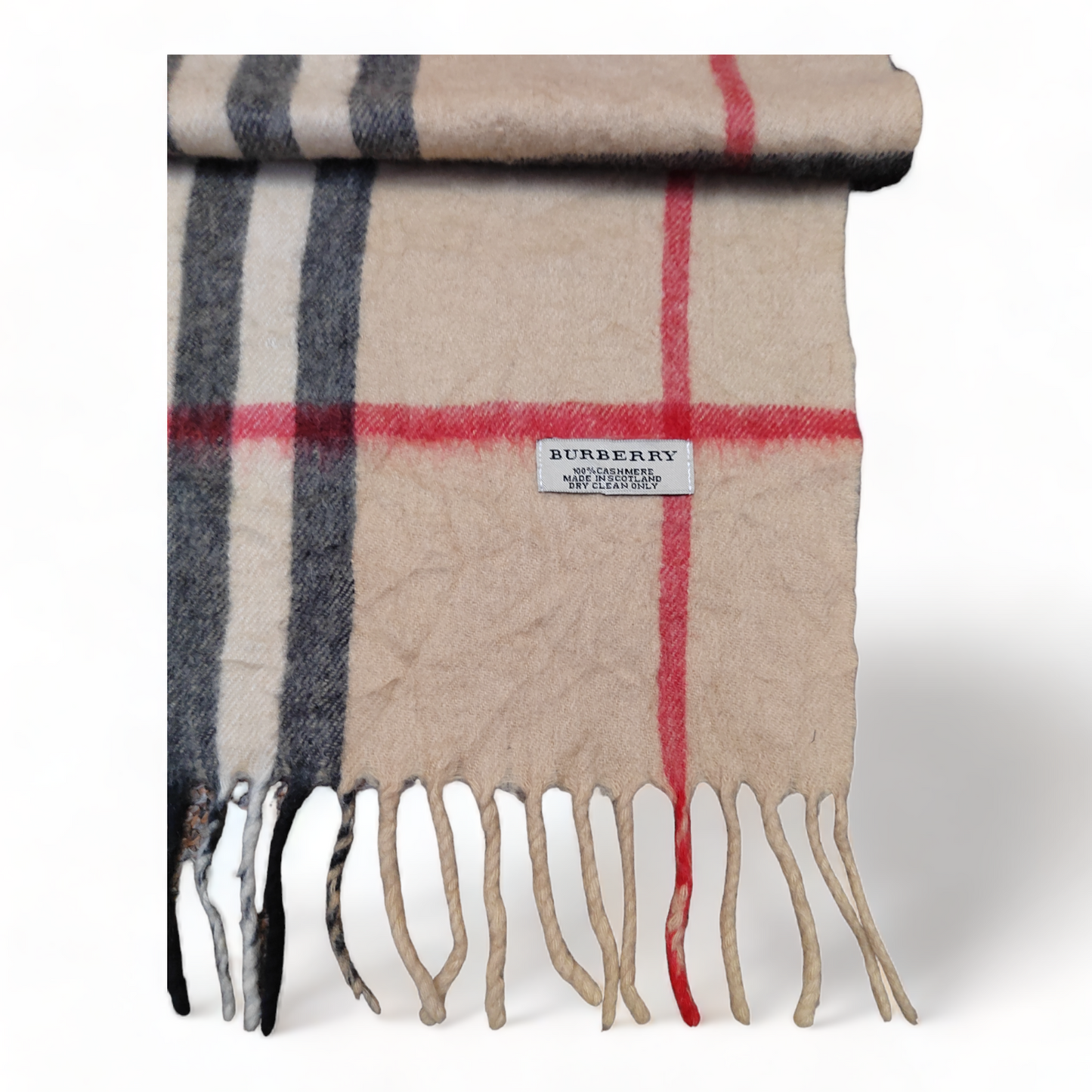 Burberry Scarf 100% Cashmere Nova Check Beige Made In Scotland