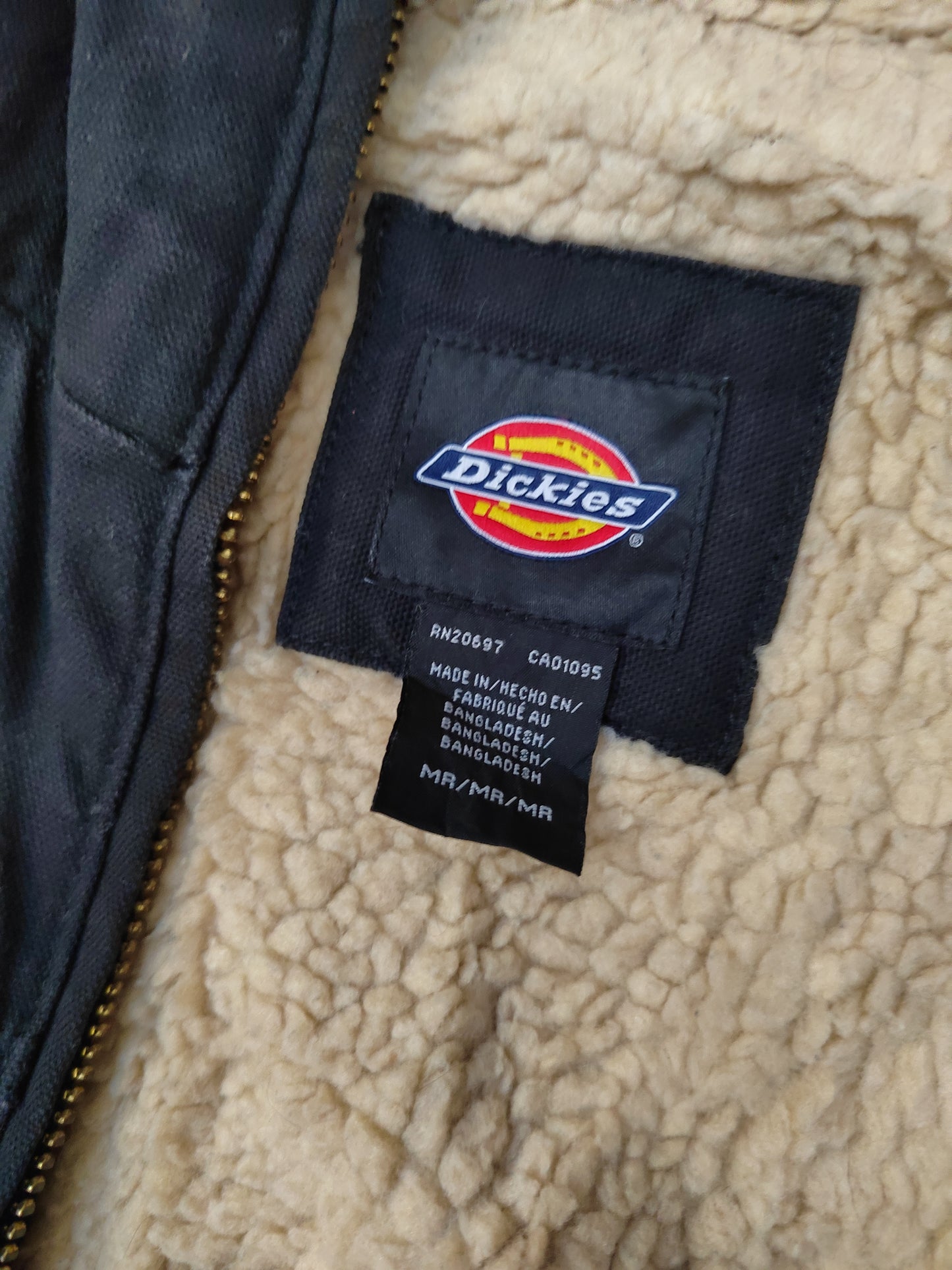 DICKIES Jacket Mens XL Black Sherpa lined Zip-up Hooded Coat Heavy Extra Large