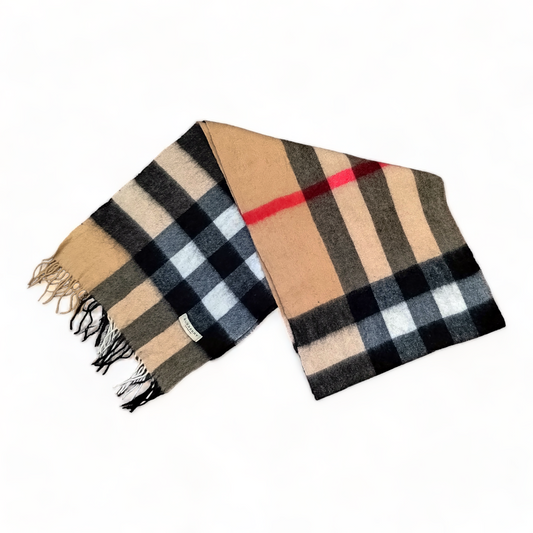 Burberry Scarf Lambswool Nova Check Beige London Made In England