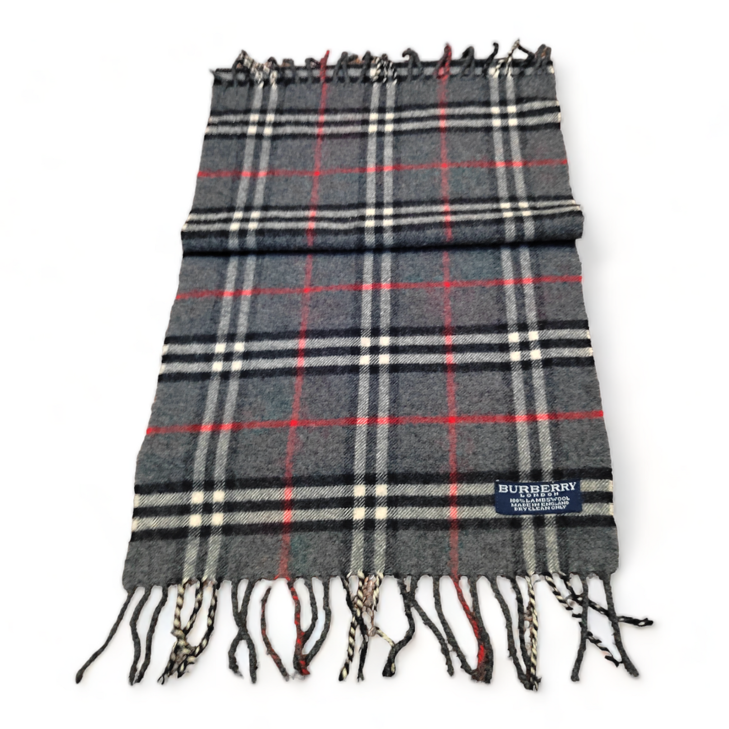 Burberry Scarf Lambswool Nova Check Grey London Made In England