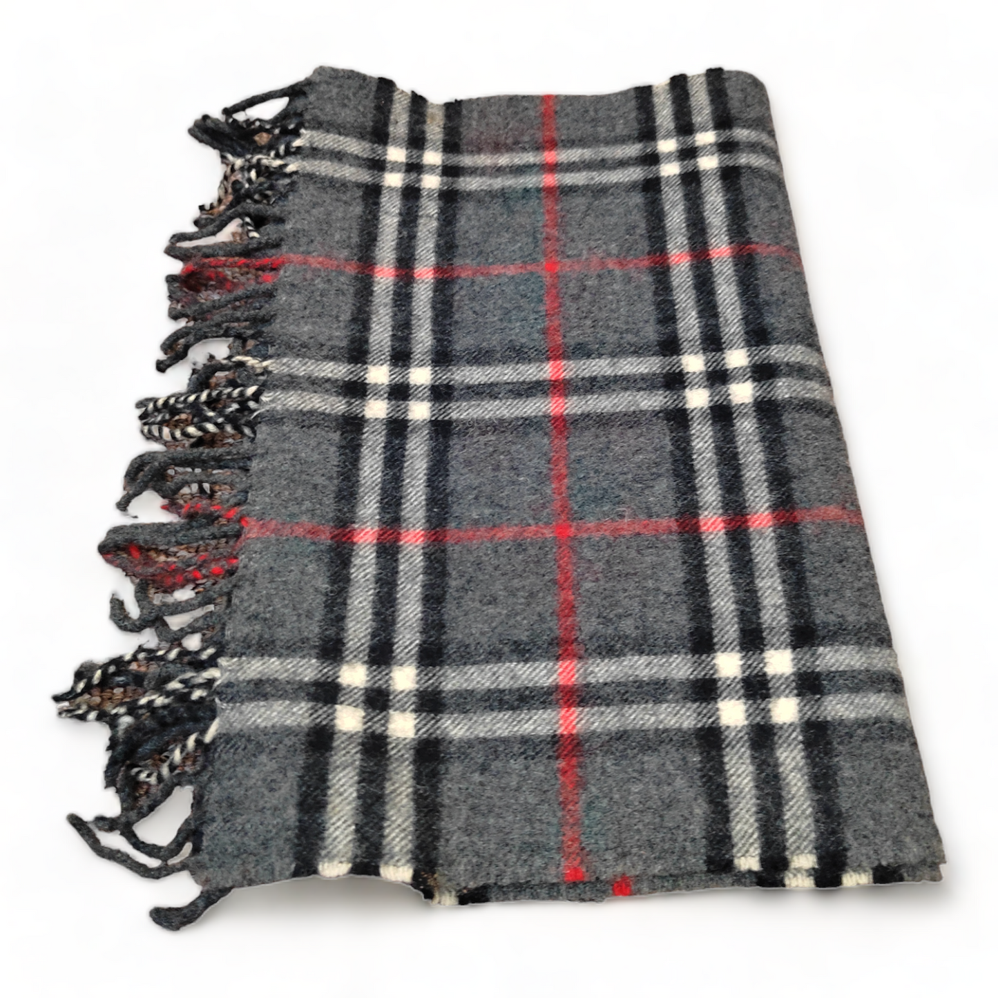 Burberry Scarf Lambswool Nova Check Grey London Made In England