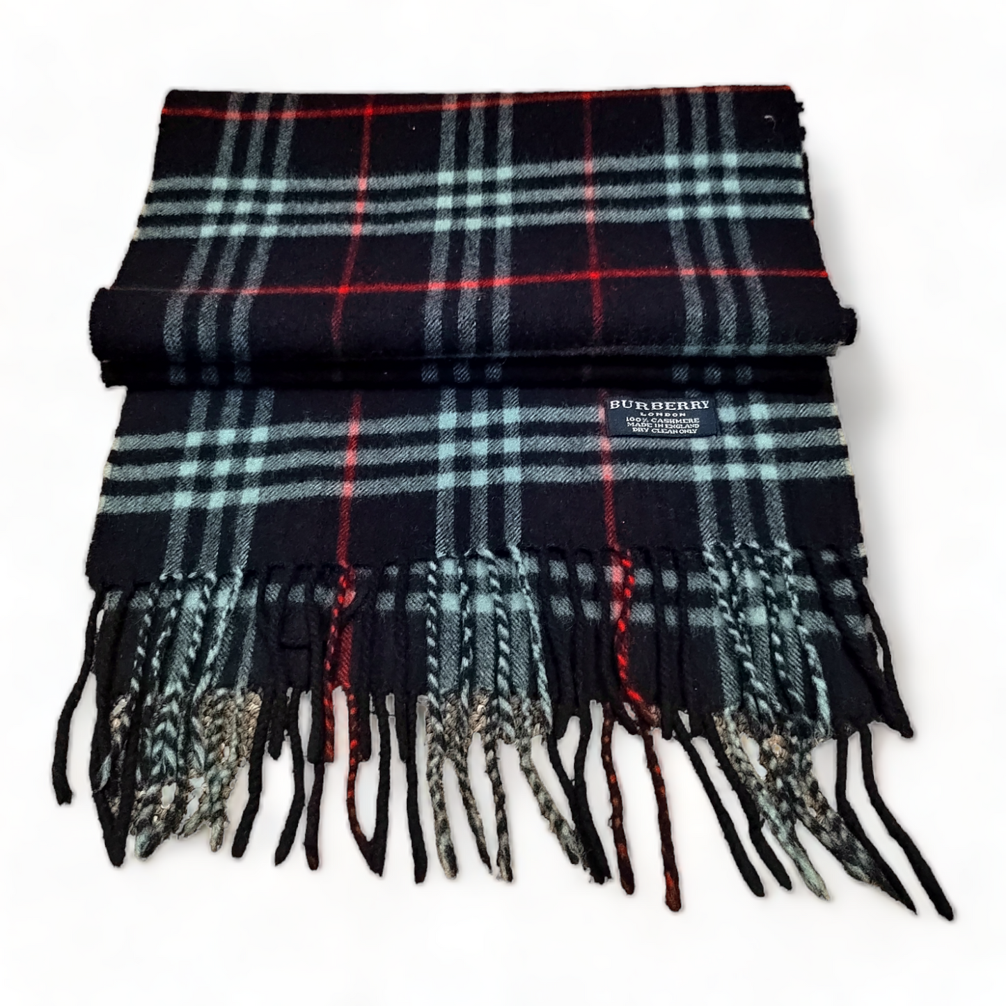 Burberry Scarf Cashmere Nova Check Dark Blue London Made In England