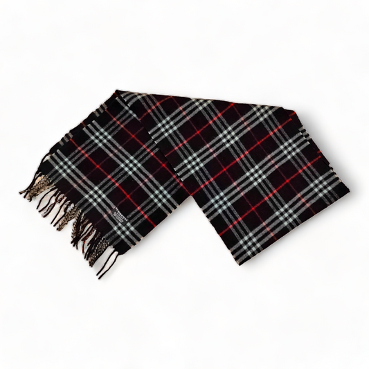 Burberry Scarf Cashmere Nova Check Dark Blue London Made In England