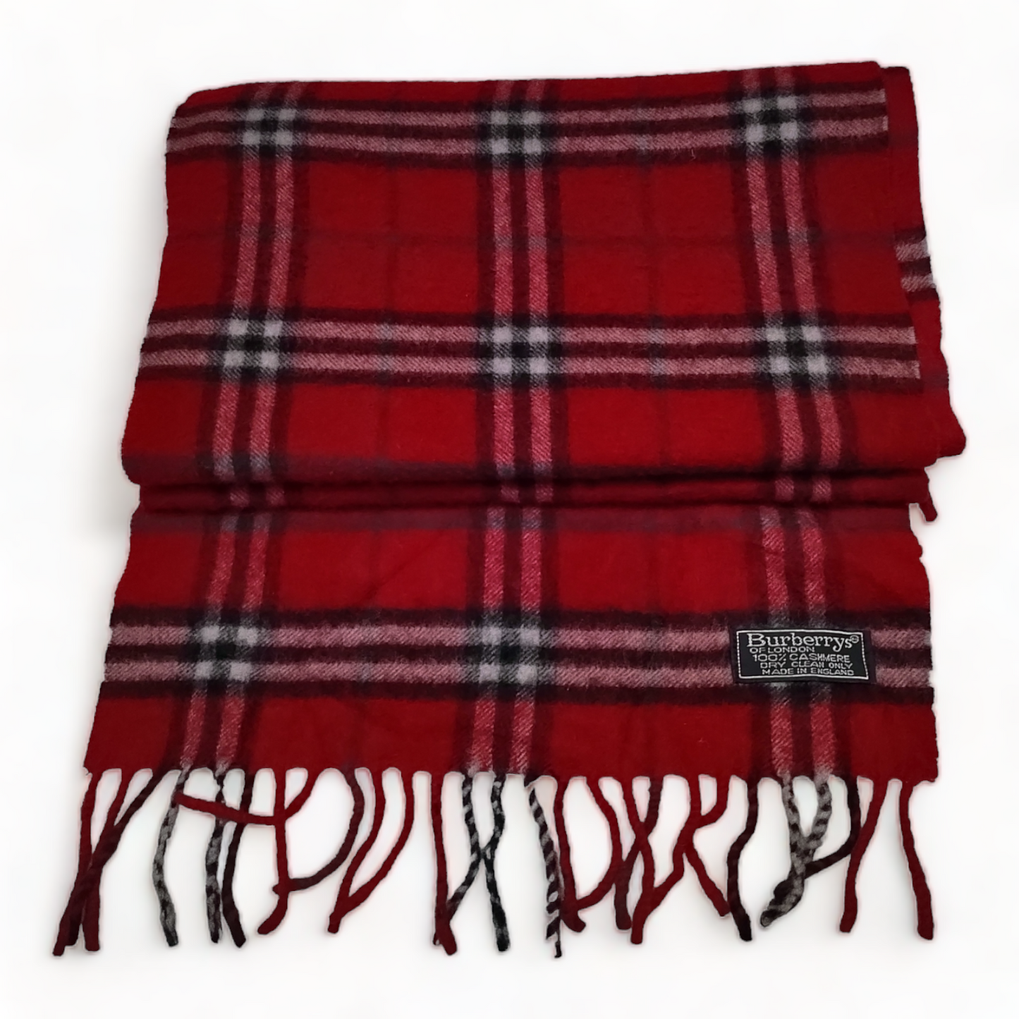 Burberry Scarf Cashmere Nova Check Red London Made In England