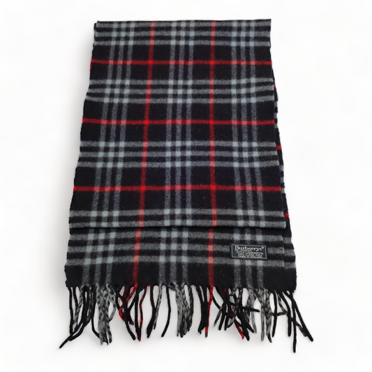 Burberry Scarf Lambs Wool Nova Check Blue London Made In England