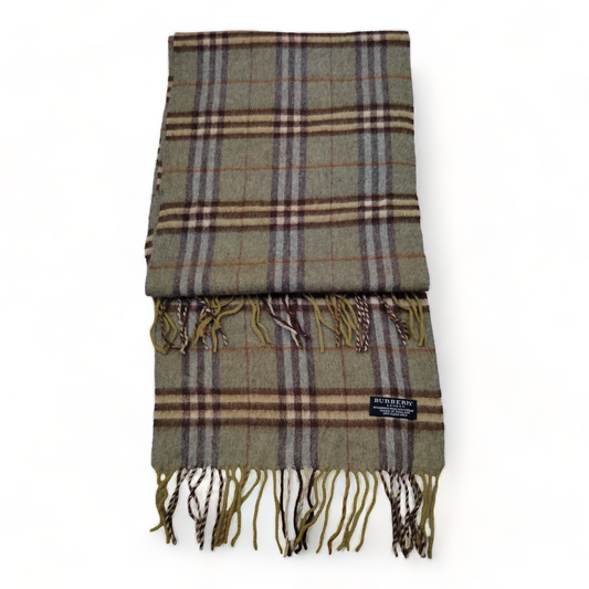 Burberry Scarf Merino Wool Nova Check Green London Made In England