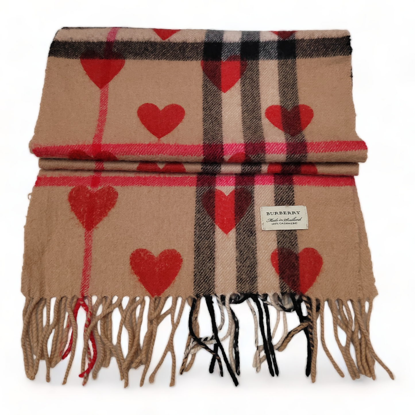 Burberry Heart Scarf, Nova Check Pattern Beige Scarf 100% Cashmere- SCOTLAND