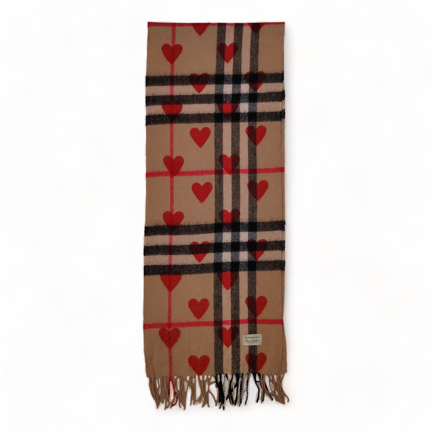 Burberry Heart Scarf, Nova Check Pattern Beige Scarf 100% Cashmere- SCOTLAND