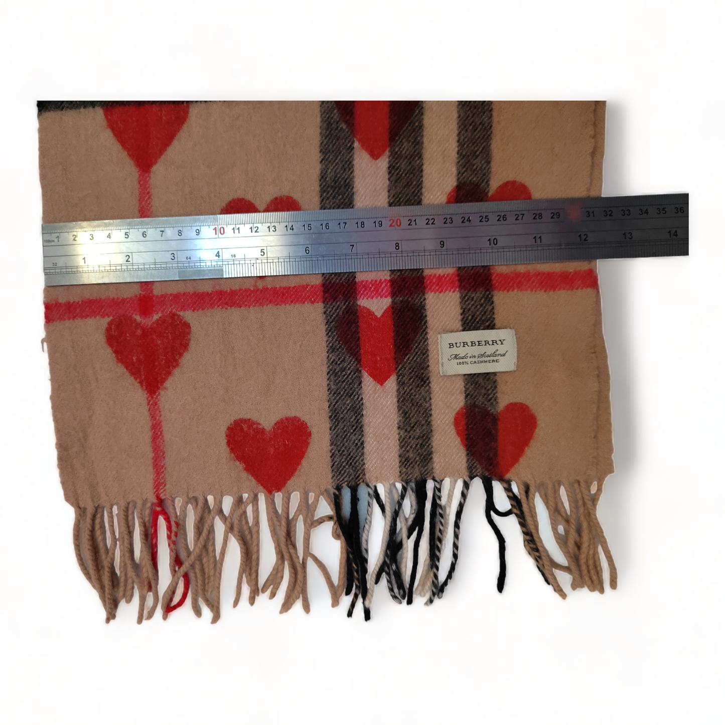 Burberry Heart Scarf, Nova Check Pattern Beige Scarf 100% Cashmere- SCOTLAND