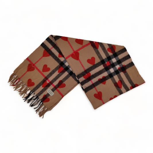 Burberry Heart Scarf, Nova Check Pattern Beige Scarf 100% Cashmere- SCOTLAND