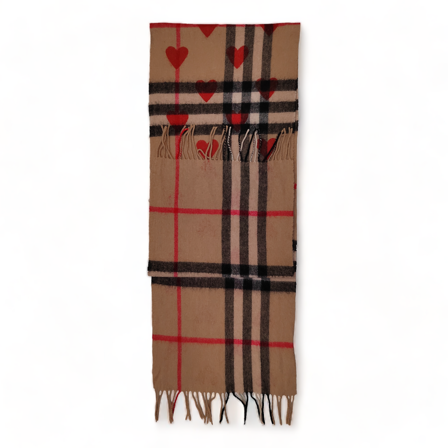 Burberry Heart Scarf, Nova Check Pattern Beige Scarf 100% Cashmere- SCOTLAND