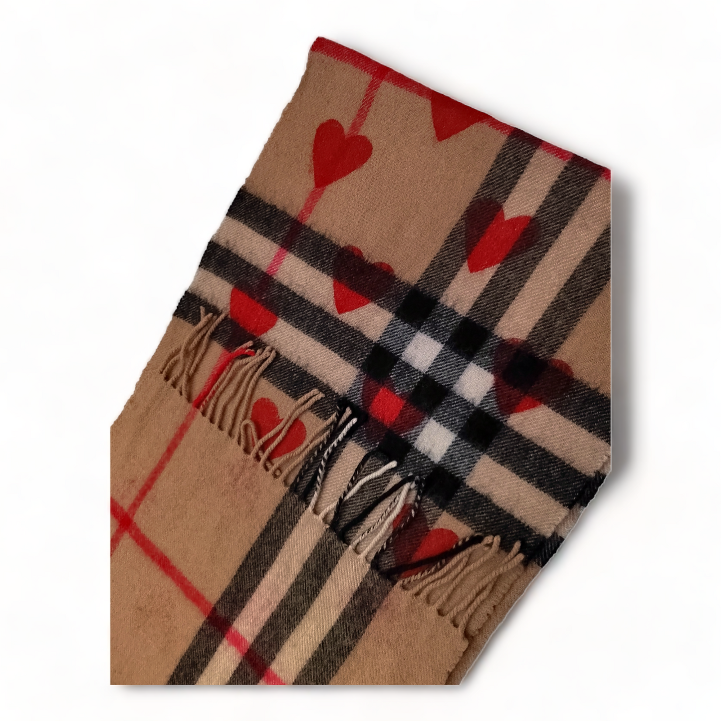 Burberry Heart Scarf, Nova Check Pattern Beige Scarf 100% Cashmere- SCOTLAND