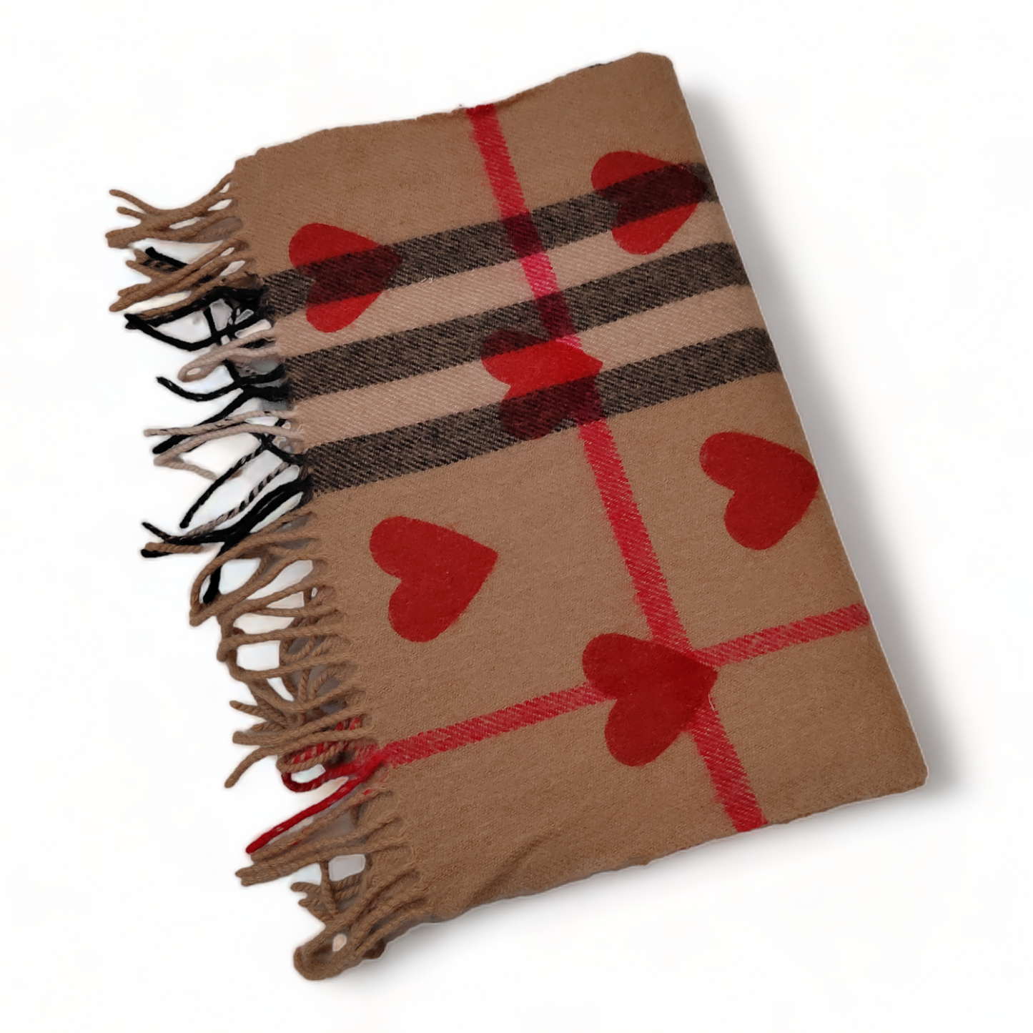 Burberry Heart Scarf, Nova Check Pattern Beige Scarf 100% Cashmere- SCOTLAND