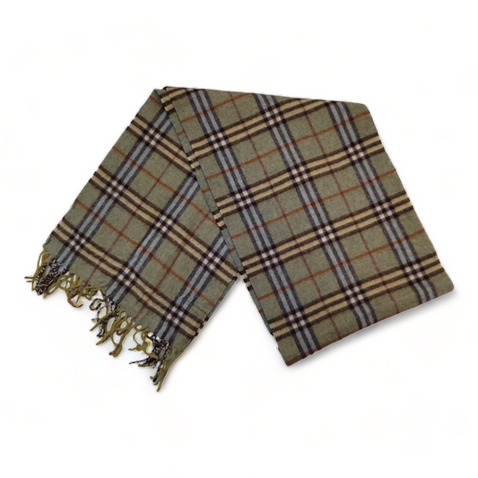 Burberry Scarf Lambs Wool Nova Check Green London Made In England