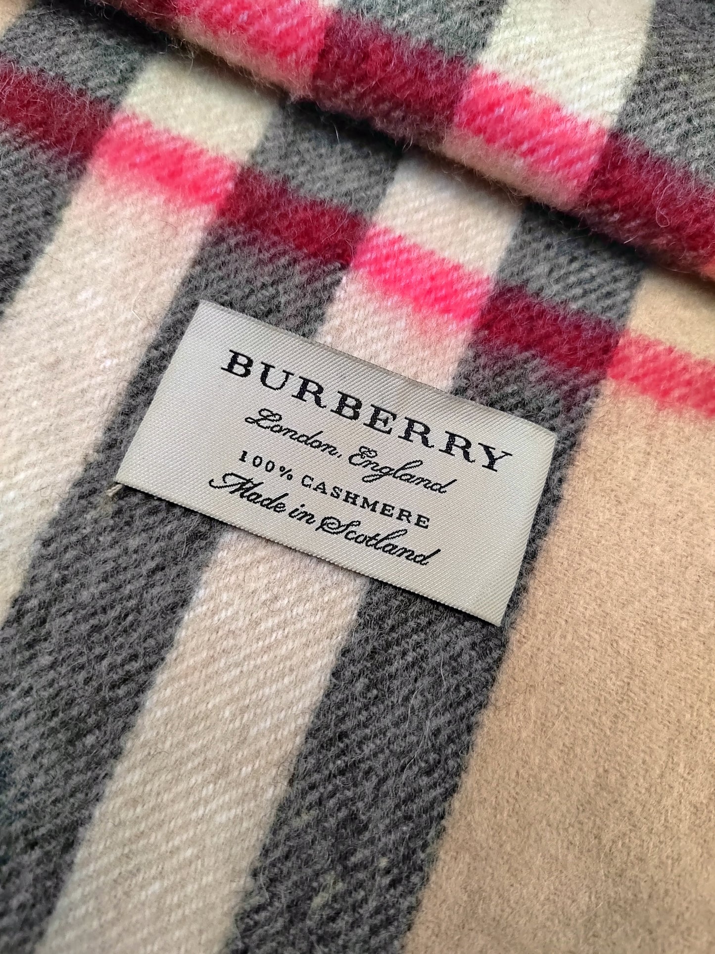 Burberry Scarf Cashmere Nova Check Beige London Made In Scotland