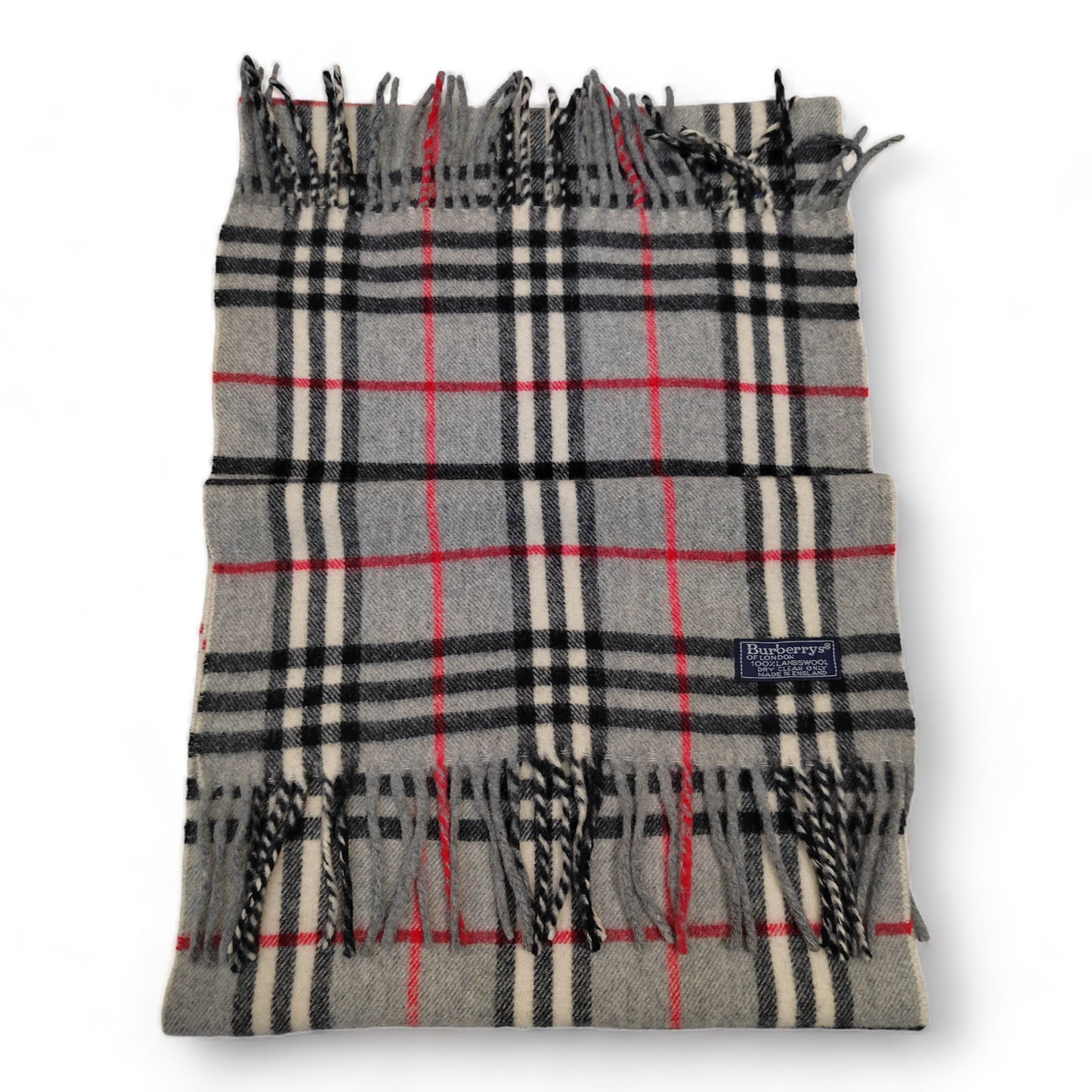 Burberry Scarf Lambswool Nova Check Grey London Made In England