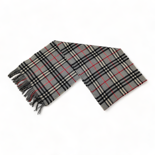 Burberry Scarf Lambswool Nova Check Grey London Made In England