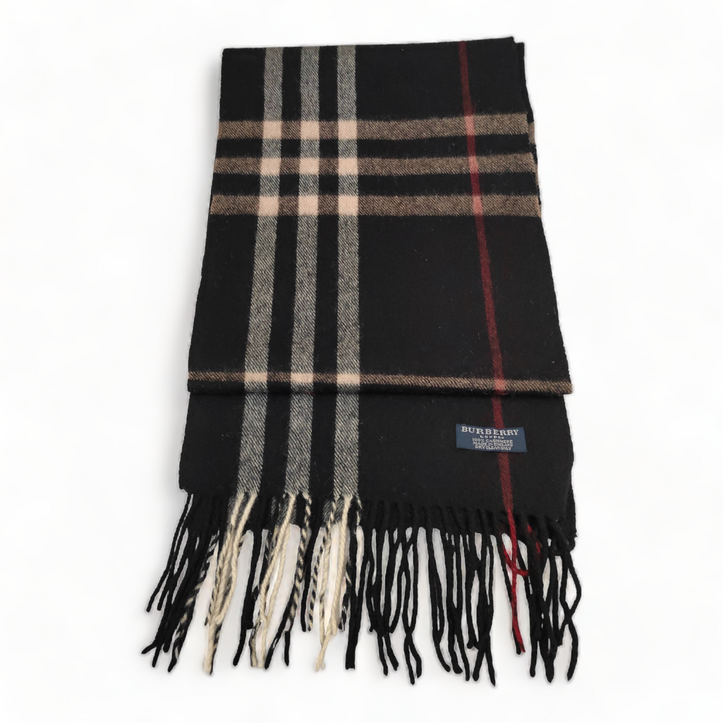 Burberry Scarf Lambswool Nova Check Black London Made In England