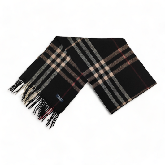 Burberry Scarf Lambswool Nova Check Black London Made In England