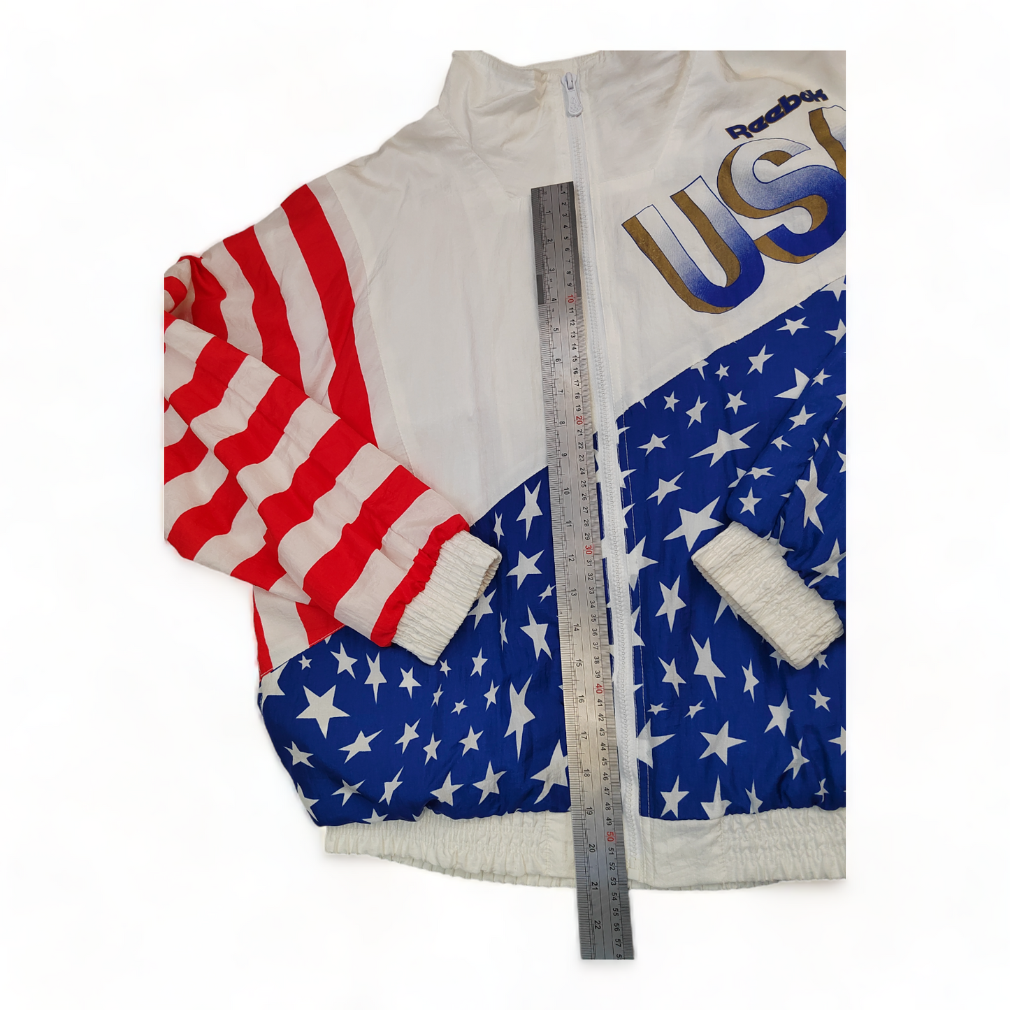 Vintage REEBOK 1992 USA Olympic Patriotic Flag Zipped Jacket Size L-Unisex