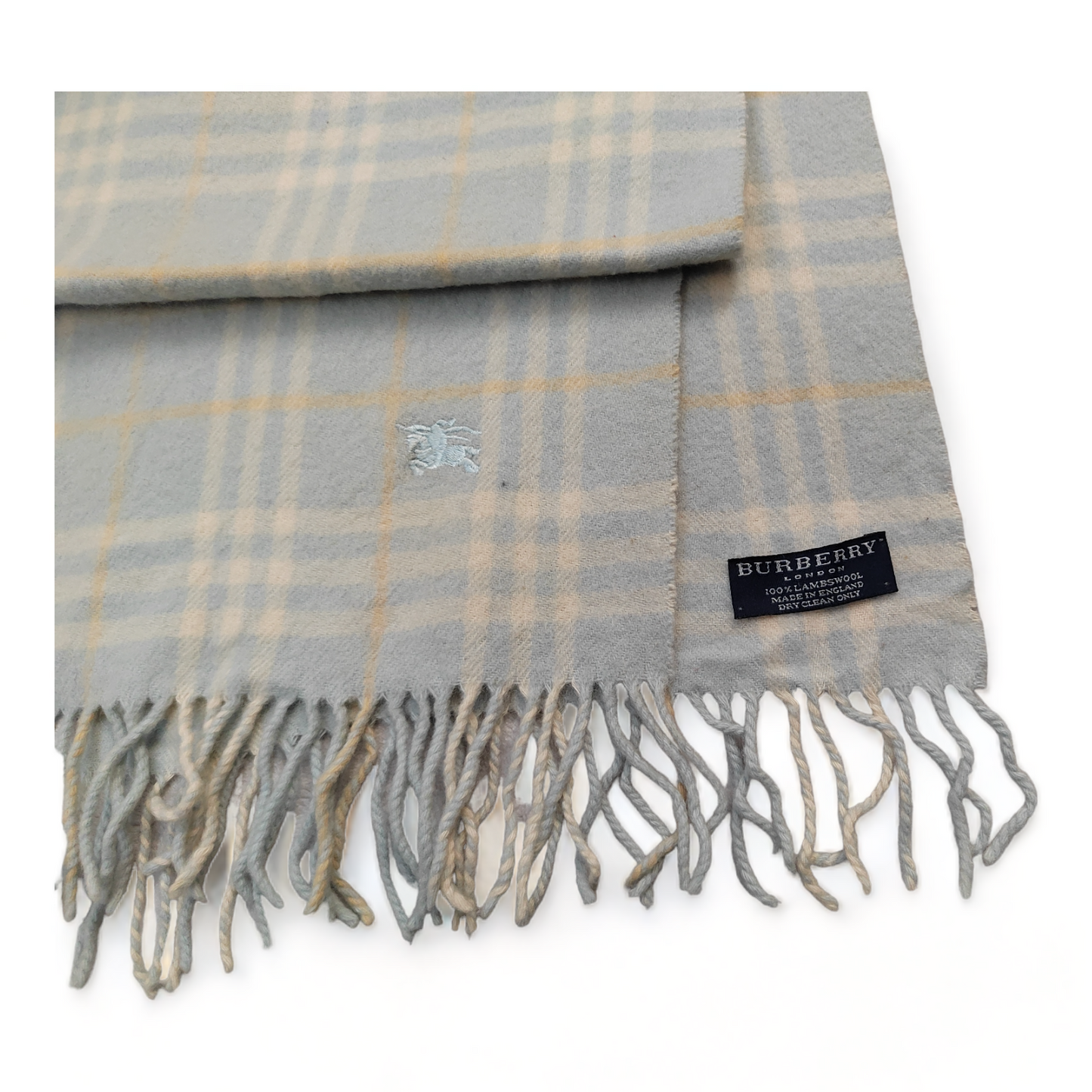 Burberry Scarf Lambswool Nova Check Light Blue London Made In England