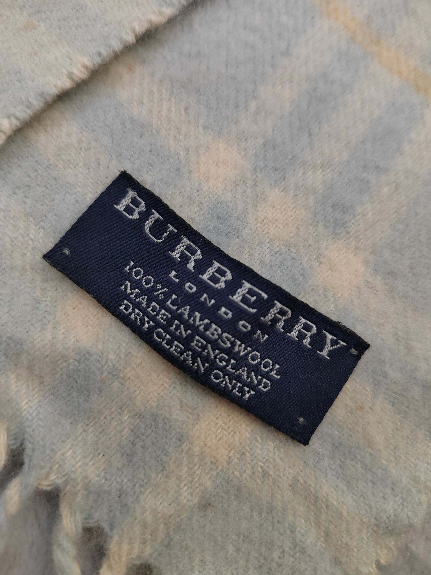 Burberry Scarf Lambswool Nova Check Light Blue London Made In England