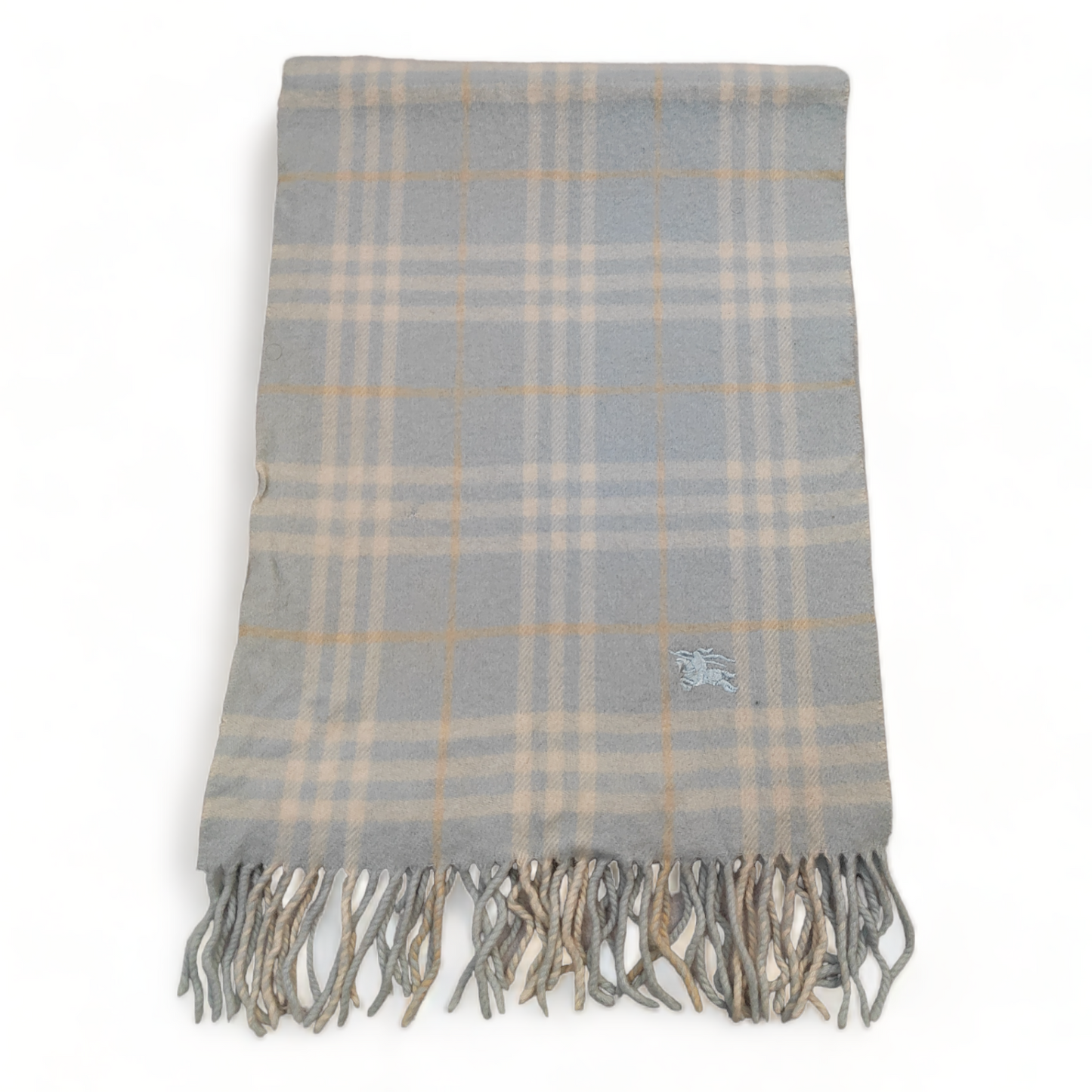 Burberry Scarf Lambswool Nova Check Light Blue London Made In England