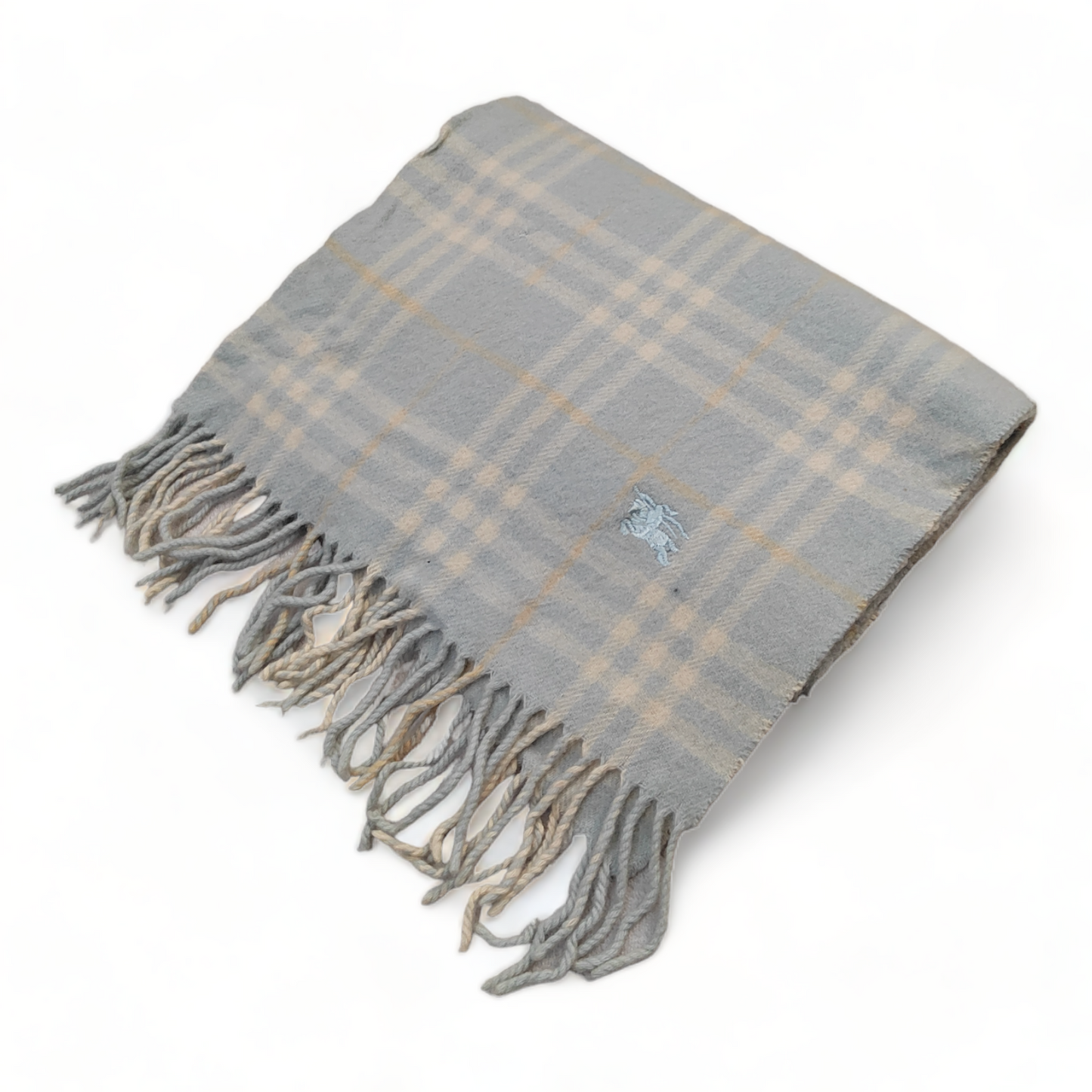 Burberry Scarf Lambswool Nova Check Light Blue London Made In England