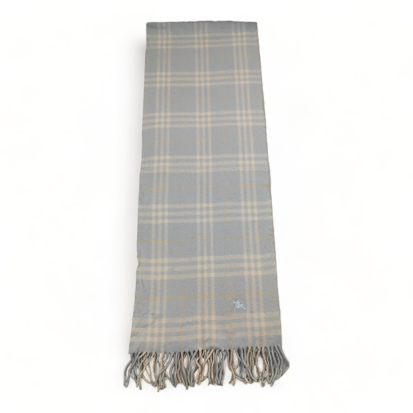 Burberry Scarf Lambswool Nova Check Light Blue London Made In England