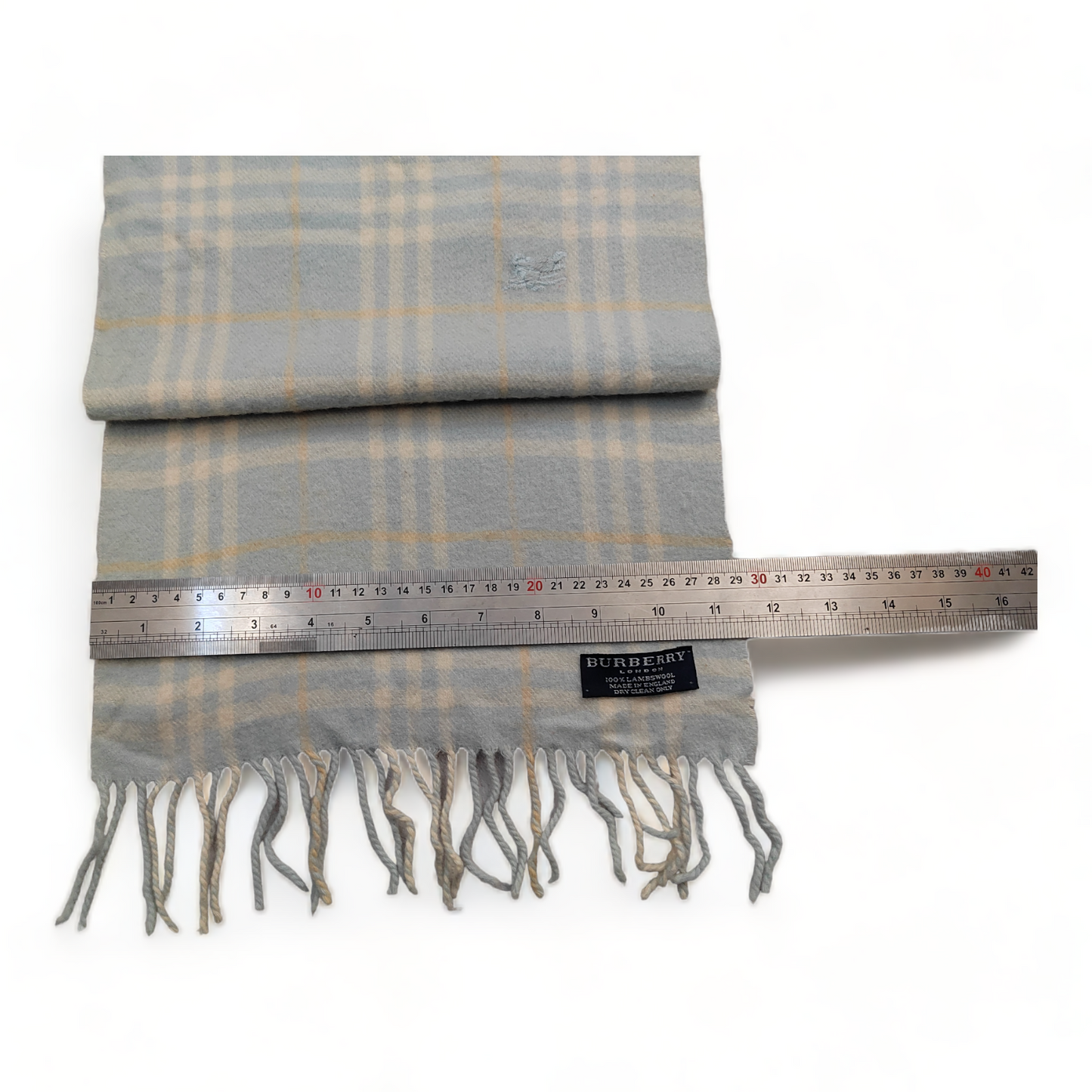 Burberry Scarf Lambswool Nova Check Light Blue London Made In England