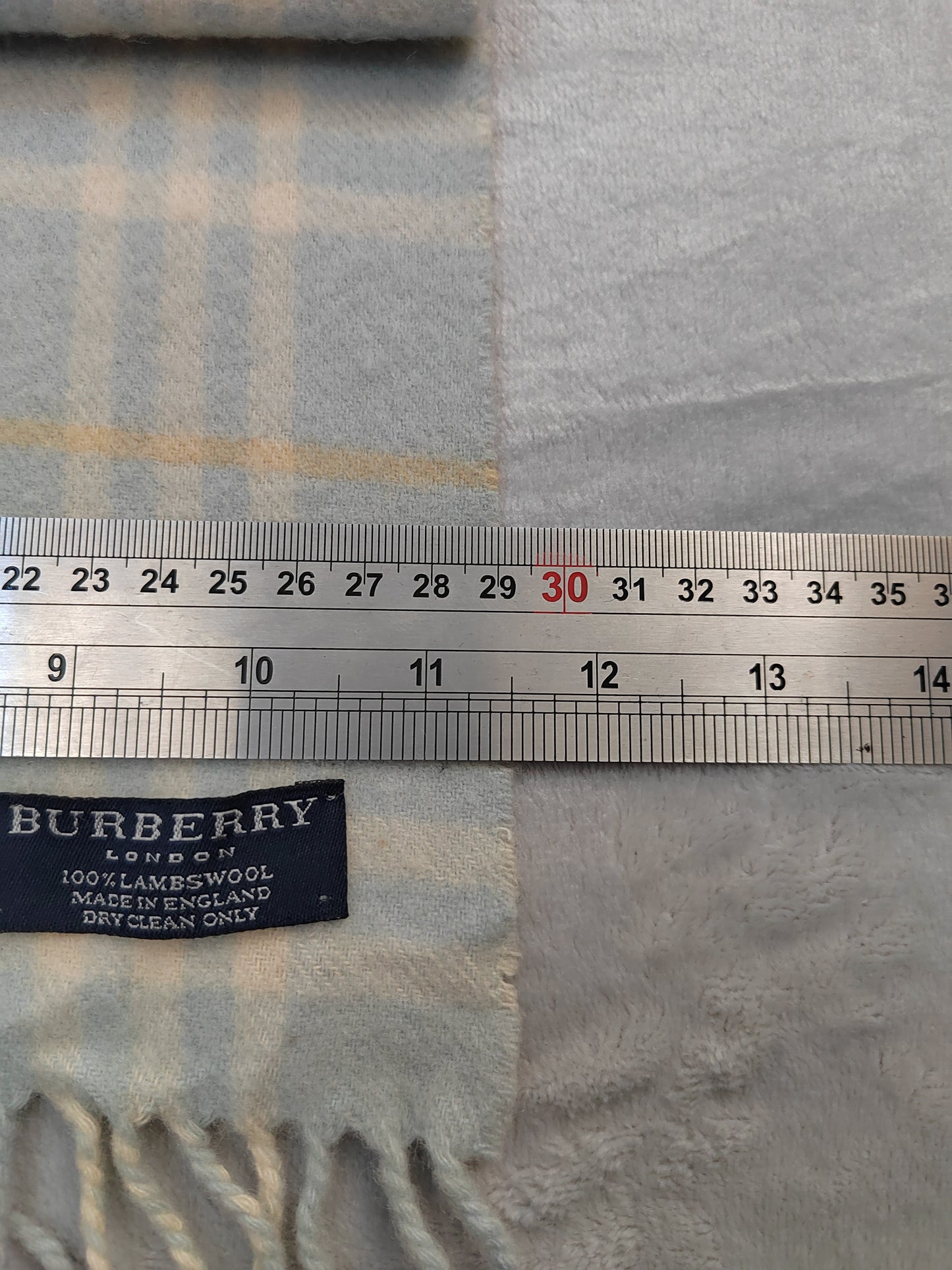 Burberry Scarf Lambswool Nova Check Light Blue London Made In England