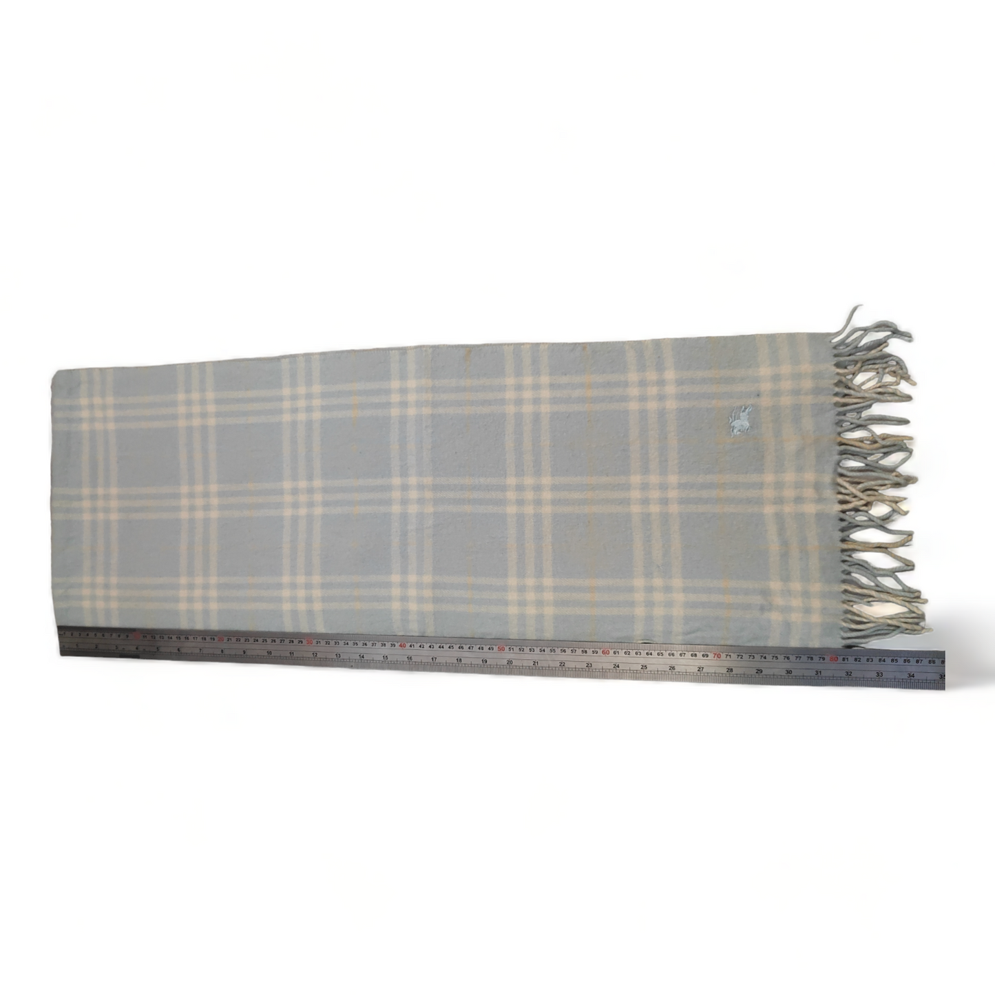 Burberry Scarf Lambswool Nova Check Light Blue London Made In England