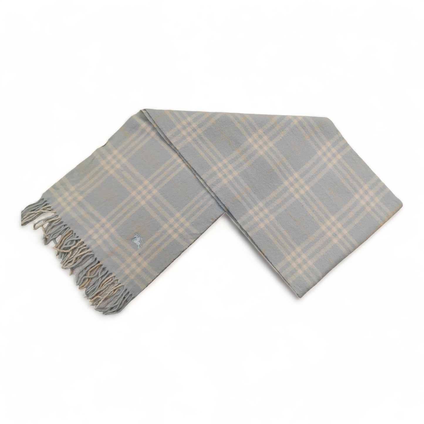 Burberry Scarf Lambswool Nova Check Light Blue London Made In England