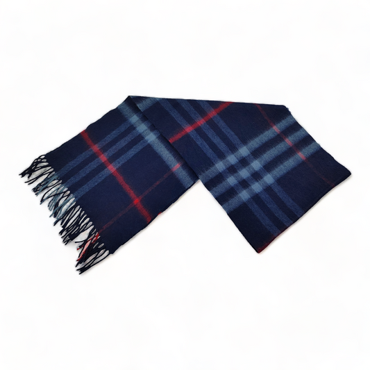 Burberry Scarf Cashmere Nova Check Blue London Made In Scotland