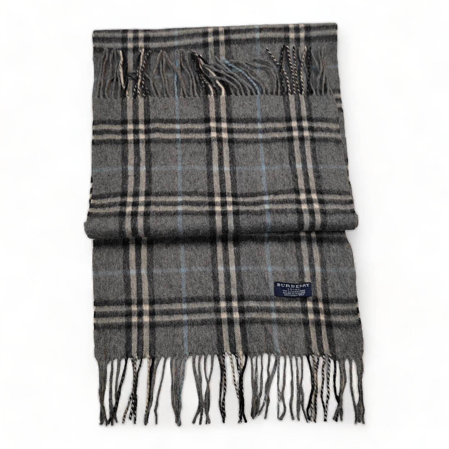 Burberry Scarf Cashmere Nova Check Grey Blue London Made In England