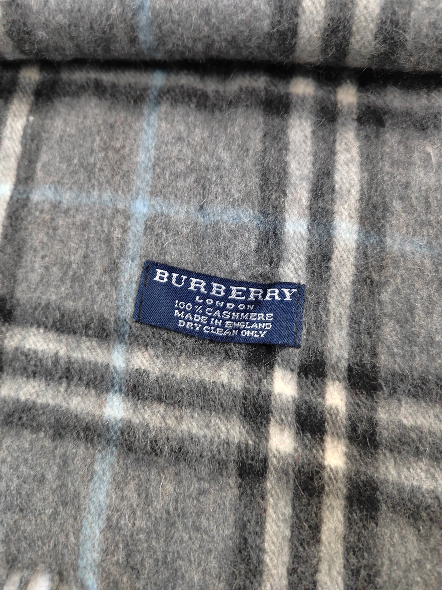 Burberry Scarf Cashmere Nova Check Grey Blue London Made In England