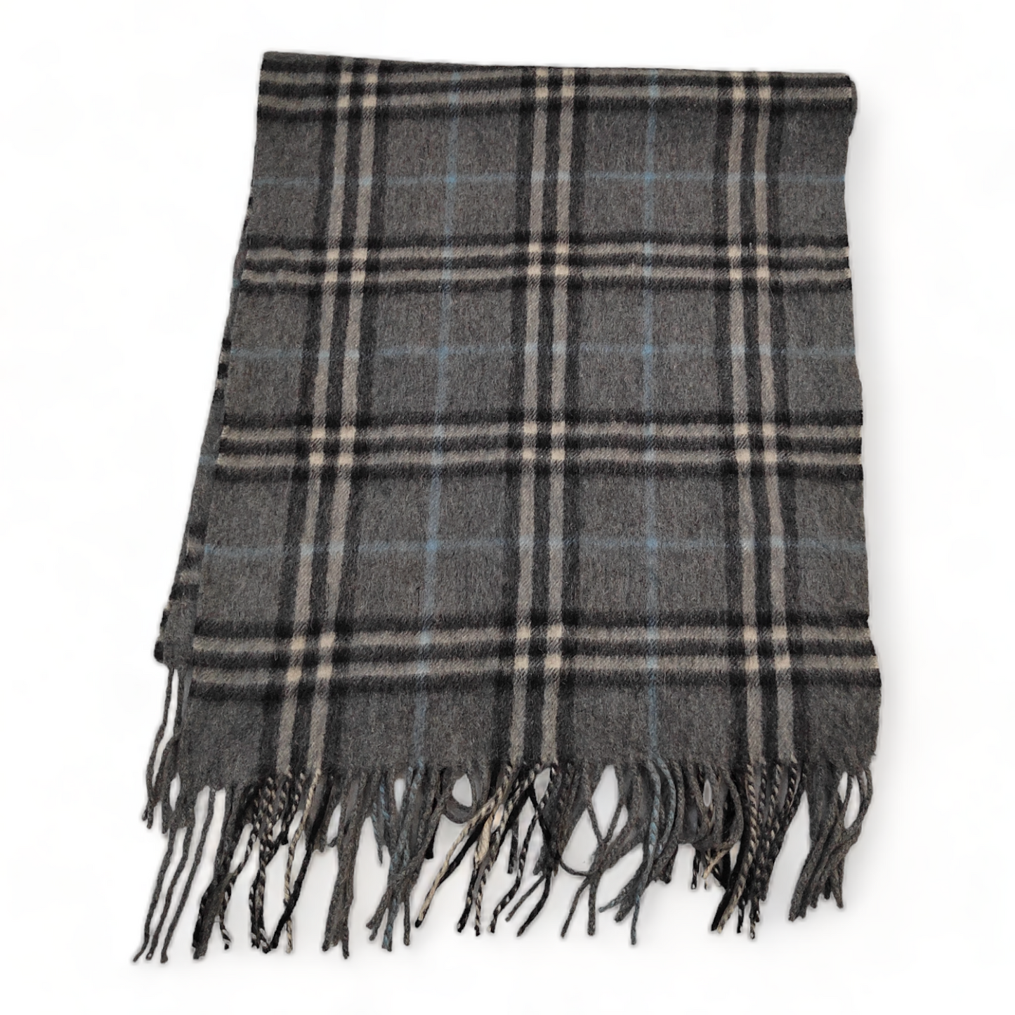 Burberry Scarf Cashmere Nova Check Grey Blue London Made In England