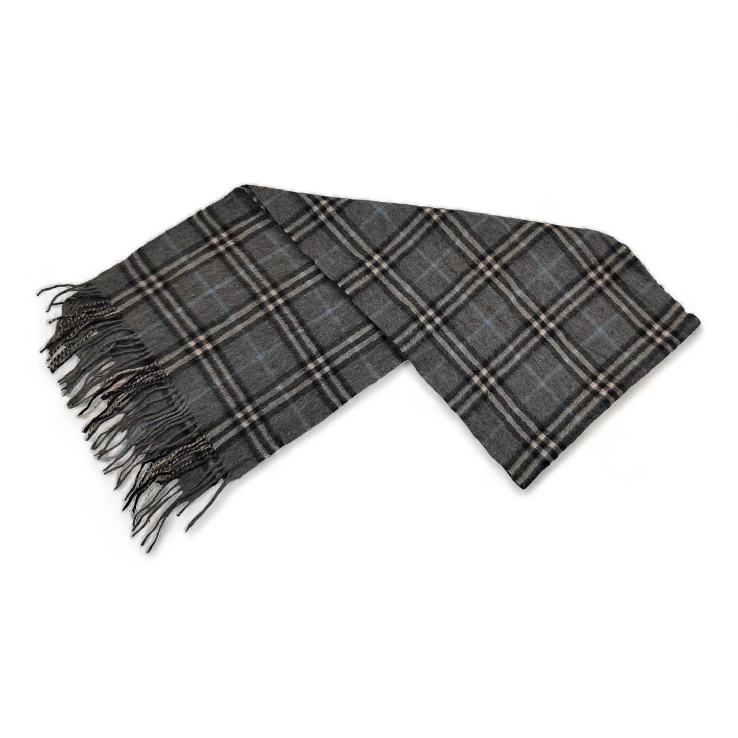 Burberry Scarf Cashmere Nova Check Grey Blue London Made In England